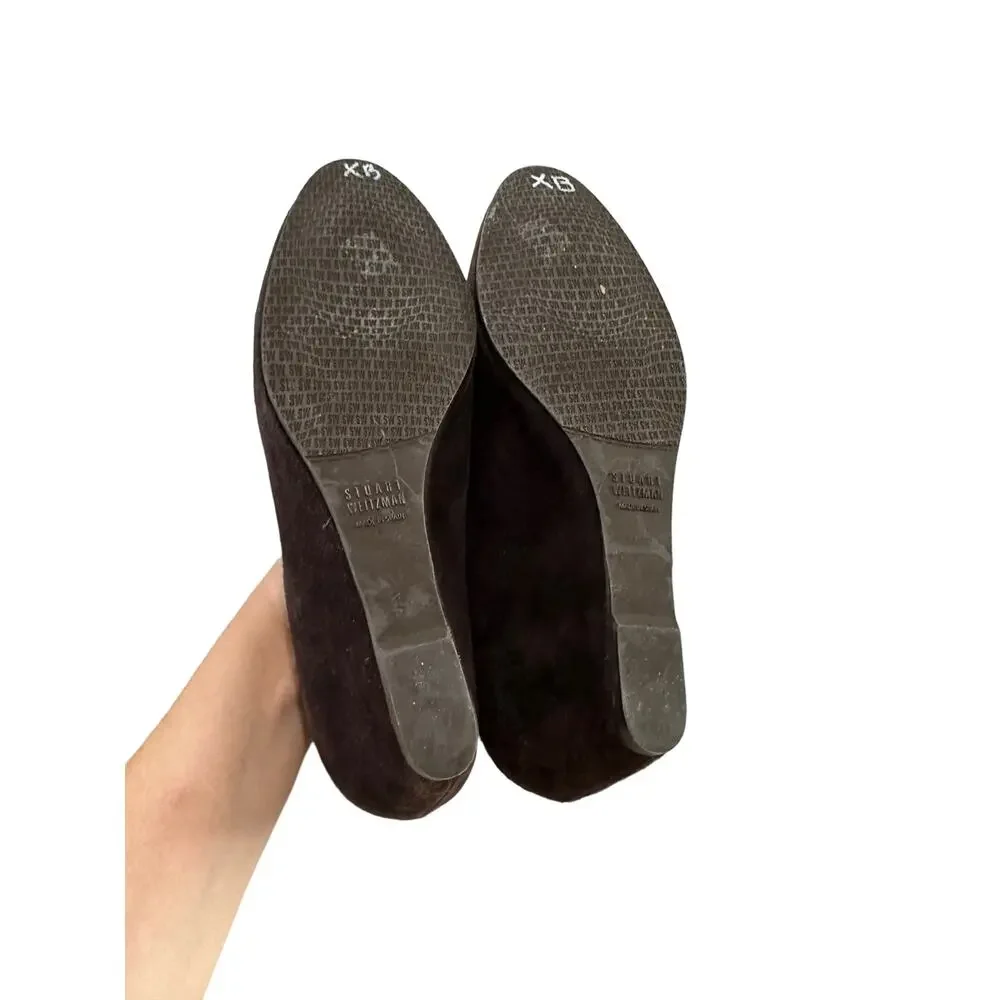 Stuart Weitzman Brown‎ Suede Wedge Pumps Chevron Toe vintage 8.5N - Picture 7 of 9